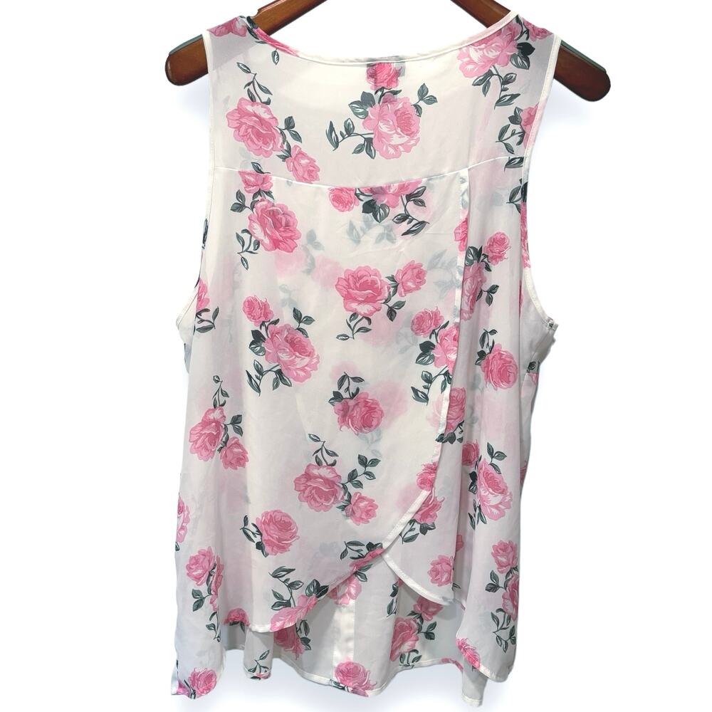 Torrid Chiffon Semi Sheer Floral Tulip Back Tank Top Size 1 (14-16) Pintucks - Picture 5 of 9